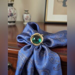 Emerald Green Glass Gold Tone Scarf Slide Ring